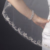 Single Layer Fingertip Length Cut Edge Bridal Wedding Veil with Swirly Embroidery, Pearls & Sequins