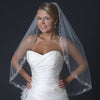 Single Layer Fingertip Length Cut Edge Bridal Wedding Veil with Swirly Embroidery, Pearls & Sequins