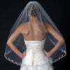Single Layer Fingertip Length Cut Edge Bridal Wedding Veil with Swirly Embroidery, Pearls & Sequins