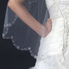 Single Layer Fingertip Length Scalloped Cut Beaded Edge Bridal Wedding Veil with Floral Beads & Sequins