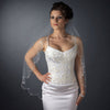 Single Layer Fingertip Length Scalloped Cut Beaded Edge Bridal Wedding Veil with Floral Beads & Sequins