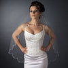 Single Layer Fingertip Length Scalloped Cut Beaded Edge Bridal Wedding Veil with Floral Beads & Sequins