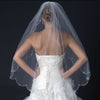 Single Layer Fingertip Length Scalloped Cut Beaded Edge Bridal Wedding Veil with Floral Beads & Sequins