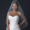 Single Layer Fingertip Length Scalloped Cut Beaded Edge Bridal Wedding Veil with Floral Beads & Sequins