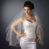 Double Layer Fingertip Length Scalloped Edge with Gold or Silver Stitching Floral Swirl Embroidery, Bugle Beads & Scattered Pearls Bridal Wedding Veil 2943 F