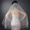 Double Layer Fingertip Length Scalloped Edge with Gold or Silver Stitching Floral Swirl Embroidery, Bugle Beads & Scattered Pearls Bridal Wedding Veil 2943 F