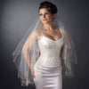 Double Layer Fingertip Length Scalloped Edge with Gold or Silver Stitching Floral Swirl Embroidery, Bugle Beads & Scattered Pearls Bridal Wedding Veil 2943 F