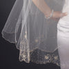 Double Layer Fingertip Length Scalloped Edge with Gold or Silver Stitching Floral Swirl Embroidery, Bugle Beads & Scattered Pearls Bridal Wedding Veil 2943 F