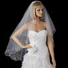 Double Layer Fingertip Length Scalloped Edge with Gold or Silver Stitching Floral Swirl Embroidery, Bugle Beads & Scattered Pearls Bridal Wedding Veil 2943 F