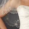 Double Layer Fingertip Length Scalloped Edge with Gold or Silver Stitching Floral Swirl Embroidery, Bugle Beads & Scattered Pearls Bridal Wedding Veil 2943 F