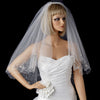 Double Layer Fingertip Length Scalloped Edge with Gold or Silver Stitching Floral Swirl Embroidery, Bugle Beads & Scattered Pearls Bridal Wedding Veil 2943 F