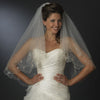 Double Layer Fingertip Length Scalloped Edge with Gold or Silver Stitching Floral Swirl Embroidery, Bugle Beads & Scattered Pearls Bridal Wedding Veil 2943 F