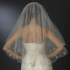 Double Layer Fingertip Length Scalloped Edge with Gold or Silver Stitching Floral Swirl Embroidery, Bugle Beads & Scattered Pearls Bridal Wedding Veil 2943 F