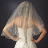 Double Layer Fingertip Length Scalloped Edge with Gold or Silver Stitching Floral Swirl Embroidery, Bugle Beads & Scattered Pearls Bridal Wedding Veil 2943 F