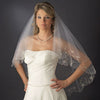 Double Layer Fingertip Length Scalloped Edge with Gold or Silver Stitching Floral Swirl Embroidery, Bugle Beads & Scattered Pearls Bridal Wedding Veil 2943 F