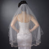 Bridal Wedding Veil 2953 White Silver - Embroidered Edge Fingertip Waltz (36" x 41)