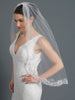Single Layer Fingertip Bridal Wedding Veil w/ Floral Embroidery Beads, Sequins & Rhinestones V 2997 1F