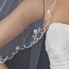 Single Layer Elbow Length Scalloped Edge with Silver Stitching & Sequins Bridal Wedding Veil 3156 1E