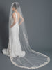 Single Layer Bridal Wedding Cathedral Veil Accented w/ Rum Pink Embroidered Lace & Rhinestones V 3481 1C