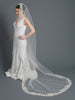 Single Layer Bridal Wedding Cathedral Veil Accented w/ Rum Pink Embroidered Lace & Rhinestones V 3481 1C