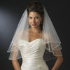 Double Layer Elbow Length Bridal Wedding Veil with Satin Corded Edge & Geometric Rhinestone Accents 4527