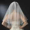 Double Layer Elbow Length Bridal Wedding Veil with Satin Corded Edge & Geometric Rhinestone Accents 4527