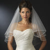 Double Layer Elbow Length Bridal Wedding Veil with Satin Corded Edge & Geometric Rhinestone Accents 4527