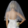 Double Layer Elbow Length Bridal Wedding Veil with Satin Corded Edge & Geometric Rhinestone Accents 4527