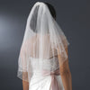 Double Tier Elbow & Fingertip Length Bridal Wedding Veil with Swarovski & Pearl Flower Accents & Pencil Edge 5000