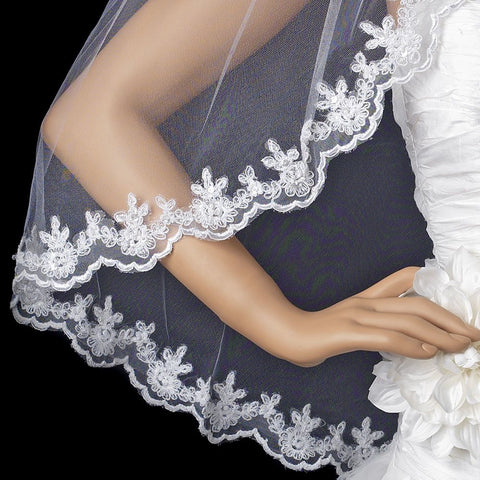 Intricate Single Layer Bridal Wedding Veil with Flower Embroidery Edge 591