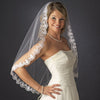Single Layer Fingertip Length Bridal Wedding Veil with Scalloped Embroidered Edge 595