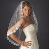 Single Layer Fingertip Length Bridal Wedding Veil with Scalloped Embroidered Edge 595