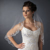 Single Layer Elbow Length w/ Scalloped Edge, crystals, bugle beads Bridal Wedding Veil 596 1E