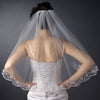 Single Layer Elbow Length w/ Scalloped Edge, crystals, bugle beads Bridal Wedding Veil 596 1E