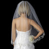 Single Layer Elbow Length w/ Scalloped Edge, crystals, bugle beads Bridal Wedding Veil 596 1E