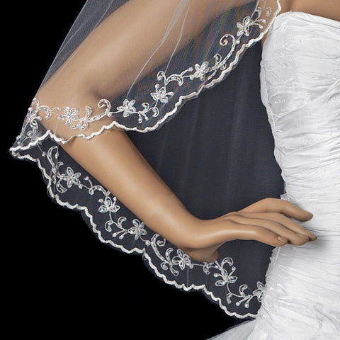 Single Layer Elbow Length w/ Scalloped Edge, crystals, bugle beads Bridal Wedding Veil 596 1E