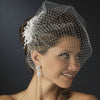 Vintage Feather Rhinestone Bridal Wedding Hair Comb & Russian Blusher Bridal Wedding Veil Cage 2718
