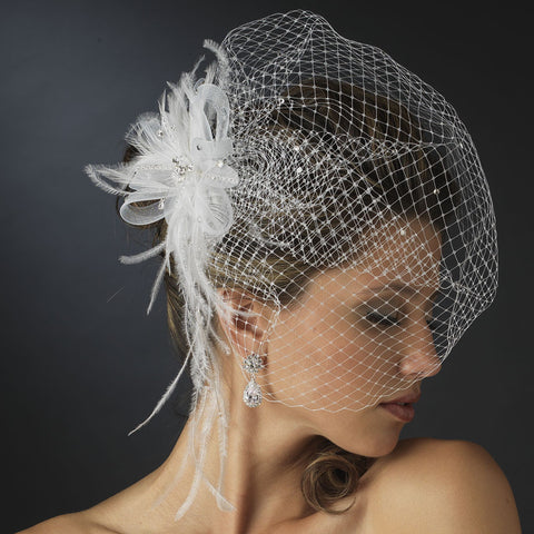 * Jeweled Feather Fascinator V Cage 3631 w/ Russian Bridal Wedding Veil
