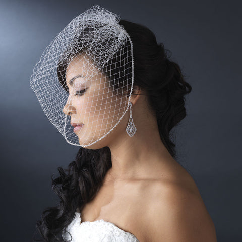 Single Layer Russian Birdcage Face Bridal Wedding Veil with Swarovski Rhinestone Edge & Attached Bridal Wedding Hair Comb 703