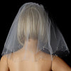 Single Layer Russian Blusher Bridal Wedding Veil with Scalloping Edge of Crystal Drops & Bugle Beads 705