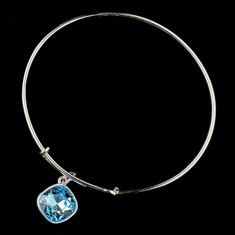 Silver Aqua Gemstone Bangle Pendant Bridal Wedding Bracelet