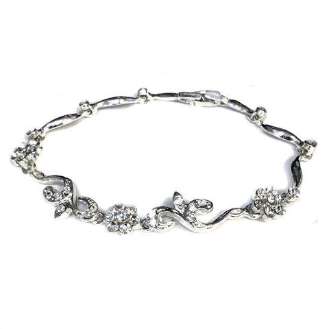 Silver Clear Floral Clasp Rhinestone Bridal Wedding Bracelet 381