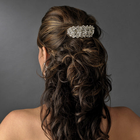 Rhodium Silver w/ AB & Clear Bridal Wedding Hair Barrette 8336