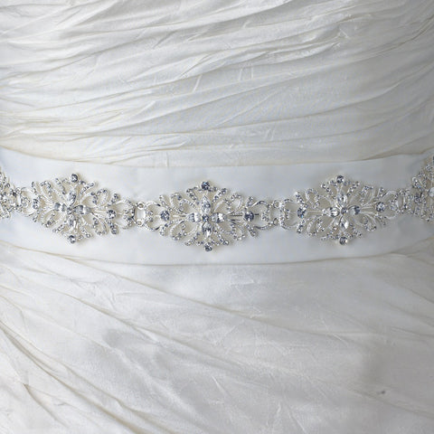 Ivory Matte Satin Floral Rhinestone Bridal Wedding Belt 136