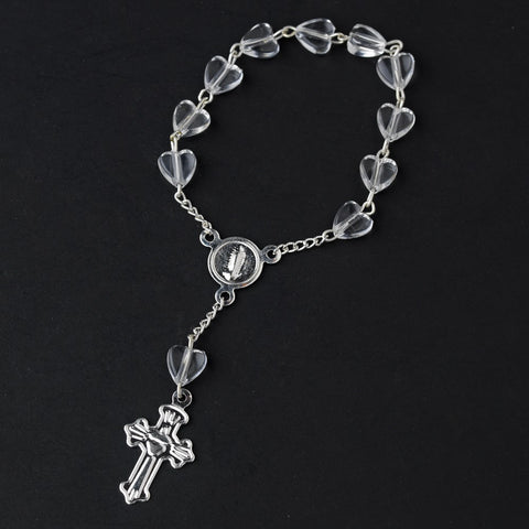 Silver Clear Crucifix Finger Rosaries (10 Per Pack) BQ 009