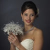 Diamond White Pearl, Rhinestone, Lace Feathered Bridal Wedding Bouquet 400