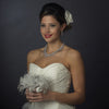 Diamond White Pearl, Rhinestone, Lace Feathered Bridal Wedding Bouquet 400