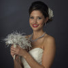 Diamond White Pearl, Rhinestone, Lace Feathered Bridal Wedding Bouquet 400
