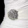 Antique Silver w/ Silver Clear Crystals Bridal Wedding Brooch 86