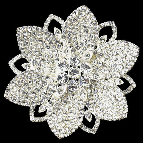 Silver Clear Rhinestone Flower Bridal Wedding Brooch